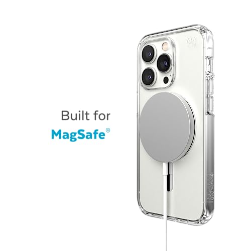 Image of Speck Clear iPhone 14 Pro Case - Drop Protection, Scratch Resistant, Dual Layer Slim Phone Case for 6.1 Inch iPhones 14 Pro - Built for MagSafe - Anti-Yellowing - Presidio Perfect -Clear /Clear /Silver