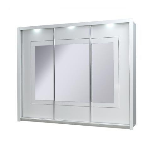 Lomadox Schlafzimmer Set 5-teilig mit Bett 180x200cm, 2 Nachttische, Schwebetürenschrank 208cm, Kommode in weiß Hochglanz – Bild 4