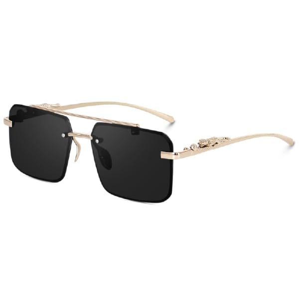 rewill Vintage Rimless Rectangle Sunglasses, Trendy Gold Metal Frameless Square Sun Glasses, Mc Stan Eyewear for Women, Men-picture-17