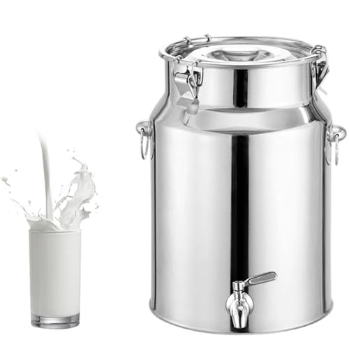 Bidon Alimentaire 10l avec Robinet,Bidon Lait INOX for À Vin Baril Seau À Eau Huile Réservoir À Thé avec Couvercle Scellé,Capacity-5L