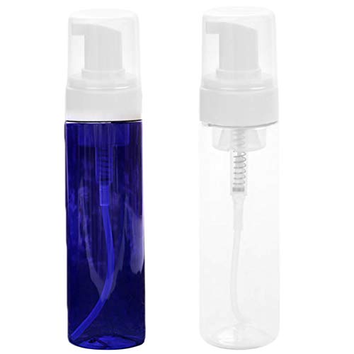 Exceart 2Pcs Dispensador de Espuma de plástico Botella Mini dispensadores de jabón espumoso Botellas de Bomba para Viajes Jabón de Manos Espuma Bpa 200 ml (Transparente + Azul)