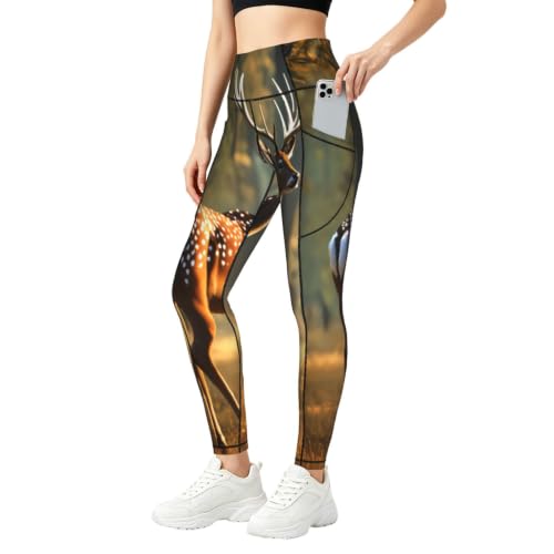 Pantalones de yoga holgados mujer con estampado de ciervo y leggings de descanso