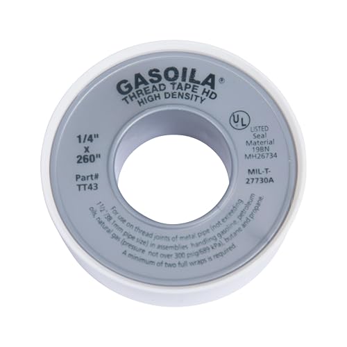 Image of Gasoila PTFE Thread Seal Tape - Professional-Grade, 1 /4 Inch x 260 Inch, High-Density Thread Tape for Plumbing, HVAC, Gas Lines, Water Pipes, and Air Compressors - Leak-Proof Seal, Non-Toxic
