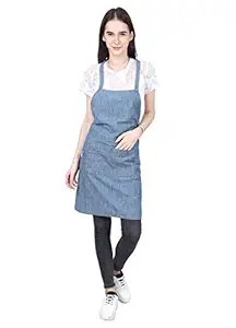 Over The Moon Washed Light Denim Kitchen Apron, 75 x 57 cm excluding Neck Loop, 3 Pocket, 1 pc only