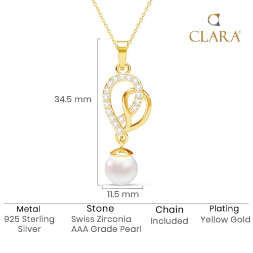 Image of CLARA 925 Silver Zahab Pearl Interlocked Pendant Earrings Chain Necklace