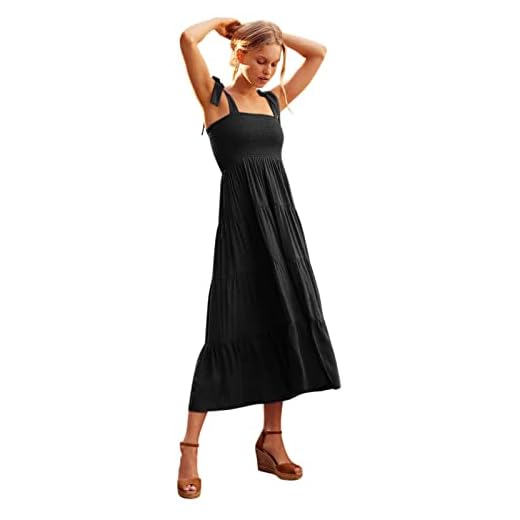 Women Summer Casual Dress Midi Maxi Elegant Dress Boho Sleeveless Smocked A Line Casual Long Maxi Dresses for Women 2023 Black