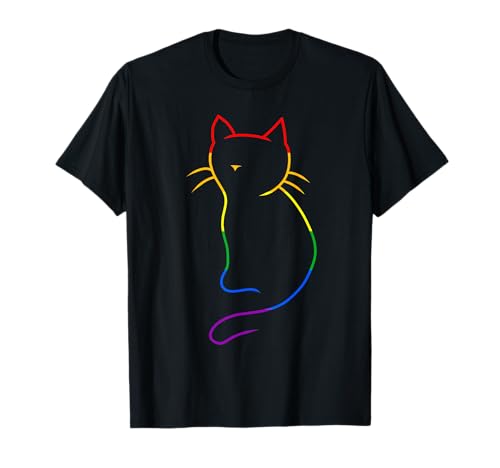 lgbt Geschenke lgbtq Geschenkidee Regenbogen gay Katze LGBT Katzenhalterin Regenbogen LGBTQ T-Shirt S Unisex Casual, Fun Rainbow Cat T-Shirt Black, Multicolored