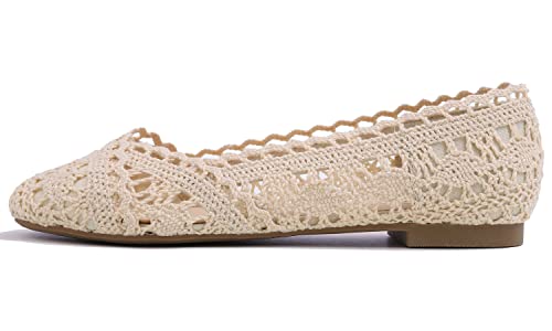 Image of FEVERSOLE Women's Comfort Breathable Knit Crochet Shoes Lace Ballet Flats