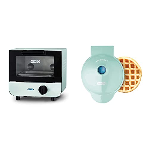DASH Mini Toaster Oven + Mini Waffle Maker Bundle - Individual Portions, Aqua