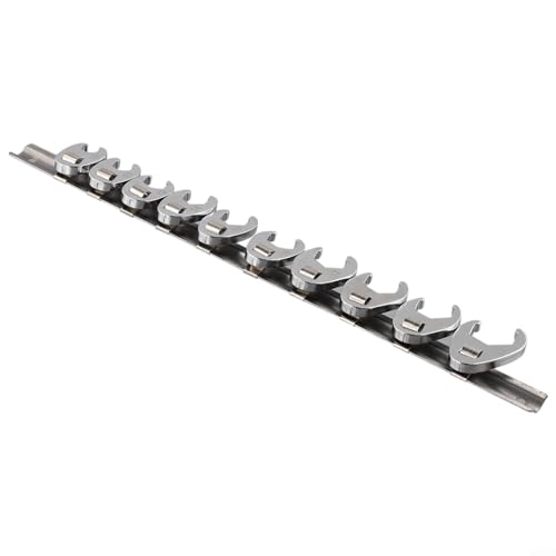 Aprilsunnyzone Juego de 10 llaves de pie de cuervo, para trabajos de reparación mecánica automotriz, 10 a 22 mm, llave de extremo abierto de pie métrico con organizador de clip.