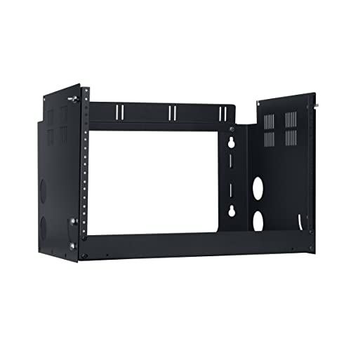 Lowell PFR-612 PFR Series 6U x 12 Inches D Pivot Frame Wall Rack, Black; Heavy Gauge Steel; Open Base; Solid Sides; Vents and Holes for Cable Management; 40 Lbs. Load Capacity