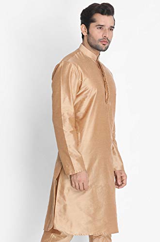 Image of VASTRAMAY Men's Rose Gold Cotton Silk Blend Kurta VASMKPV001RG 38
