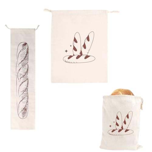 SGERUFZ 2 Pcs Bolsa de Pan de Lino Almacenamiento y Conservación Fresca Ecológica Ideal para Pan Pasteles Frutas y Verduras 16 * 64cm & 31 * 39cm