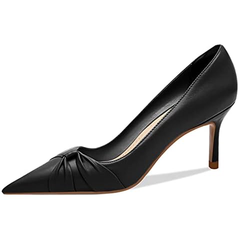 PiePieBuy Womens Pointed Toe Pumps Twist Knot Stiletto Mid Heel Faux Leather Dress Shoes Black Cover