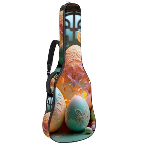 Housse guitare acoustique étanche avec poches motif Pâques jaune pour transport