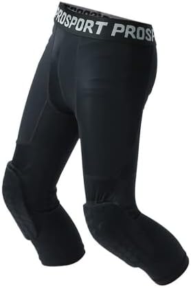 Kids Athletic Basketball Knee Hex Pads Pants Capri Compression Protector Tights