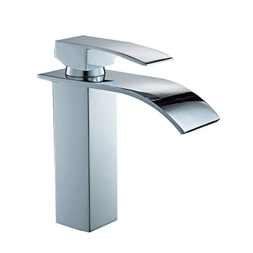 RREN-Faucet Grifo de Lavabo, Grifo de Lavabo de latón Macizo Cuadrado Moderno, Grifo de Lavabo de baño de Cromo, Grifo de Grifo de un Solo Grifo, Grifo Doble de Agua fría y Caliente (Estilo : B) Cover