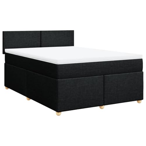 vidaXL Boxspringbett, Doppelbett mit LED Matratze Matratzenauflage, Bettgestell mit Lattenrost Kopfteil, Polsterbett Bett für Schlafzimmer, Schwarz 140x200cm Stoff