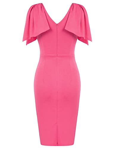 Belle Poque Women's Hot Pink Bodycon Dress Knee Length Dress M #TOP1