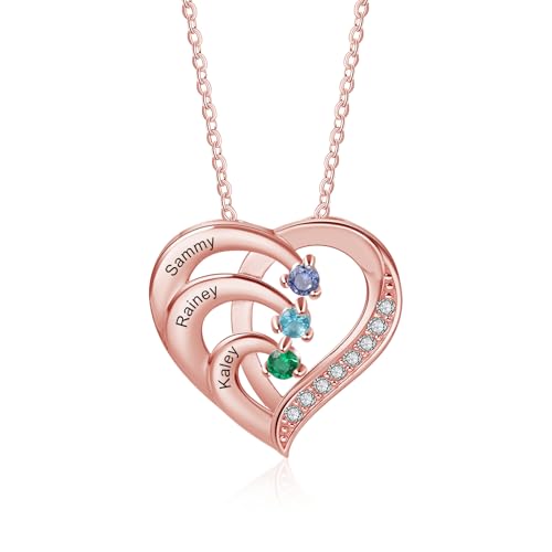 Jeweidea Collier Personnalisé Prénom Argent Sterling 925 pour Femme Collier Cœur avec Pendentif Gravé et Pierre de Naissance Cadeau pour Maman, Mamie,...