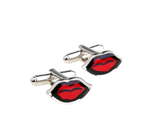 Global Accessories Acero Inoxidable de la Manera de los Labios Rojos y Negros con Estilo Gemelos mancuerna en Caja de Regalo