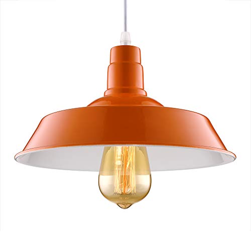 BAYCHEER Lampe Suspensions Lustre Abat-jour en Métal Style Bol Rétro Industriel Eclairage Decoratif-Orange