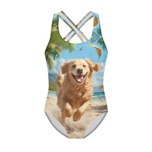 Image of One Piece Swimsuit Girls Cross-Back Bathing Suit 5-14Y Kids Swimwear Cute Swimsuits Sleeveless Bathing Suits