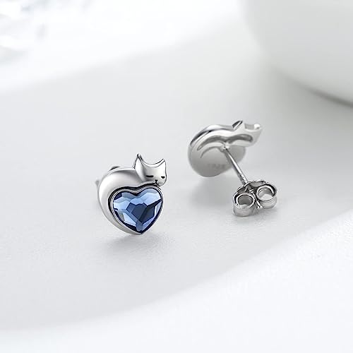Dreamboat Sterling Silver Cat Birthstone Heart Stud Earrings for Women2