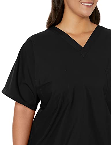 Landau Essentials Unisex Relaxed Fit 1-Pocket V-Neck Scrub Top 7502 Black - Thumbnail 5