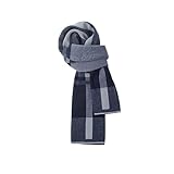 [YOUMMY] マフラー メンズ ストール 大判 秋冬 男性用 厚手 ニット 防寒 暖かい ブロックチェック 男女兼用 ビジネス マフラー バイク ゴルフ 釣りキャンプ 冬用 誕生日 クリスマスプレゼント (ネイビー)