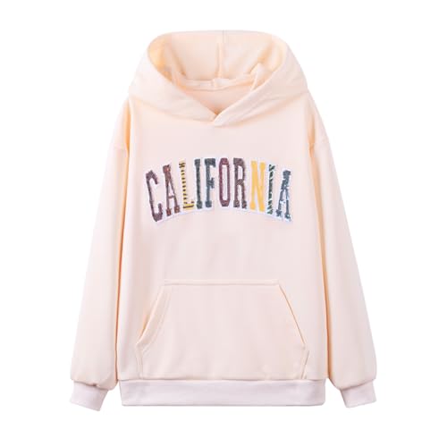 Image of WELAKEN Girls California Hoodies Sweatshirts Long Sleeves Pullover Tops, 6-7 Years, L-california,beige