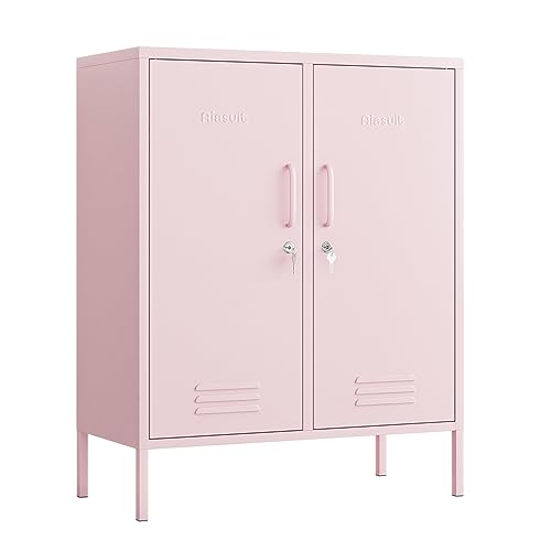 Aiasuit 39.37 Inch Metal Storage Cabinet Adjustable Shelves 2 Door Lockable Lockers 3 Tiers Multipurpose Lockers Laundry Room or Utility Room Cabinet Home Pink Size: 39.37”H x 31.5”W x 14.96”D