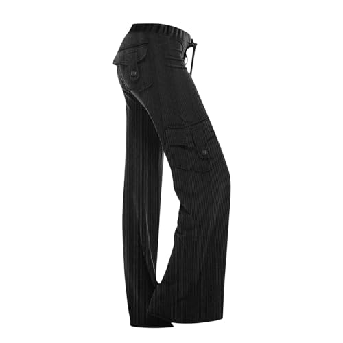 Sales Clearance Today Deals Prime My Orders Black Cargo Pants Womens Yoga Pants with Cargo Pockets Stretchy Palazzo Pants Wide Leg Workout Baggy Cargo Pants Black,M