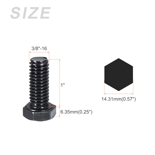 Image of METALLIXITY Hex Head Bolts (3 /8-16 x 1) 20Pcs, 304 Stainless Steel 18-8, Fully Threaded, External Hex Drive, Hex Head Screw Bolt, Black Oxide