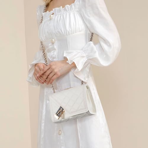 Stylish Chain-Stitch Crossbody for Ladies, Soft Genuine Leather Shoulder Purse, Wonderful Evening Companion for Her (White) by Zentora - Used condition - Image 3