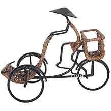 Old Modern Handicrafts Asian Style Rickshaw Driver Card Holder - A Vintage Sculpture Decor with Charming Rattan - A Museum Quality Decor Addition for Home & Office - 7.09 x 4.13 x 5.91 inches