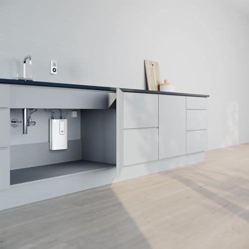 STIEBEL ELTRON elektronischer Kompakt-Durchlauferhitzer DCE 11/13 RC mit Fernbedienung für die Küche, Made in Germany, Festanschluss 400 V, solargeeignet, Untertischmontage, VDE geprüft, 230771