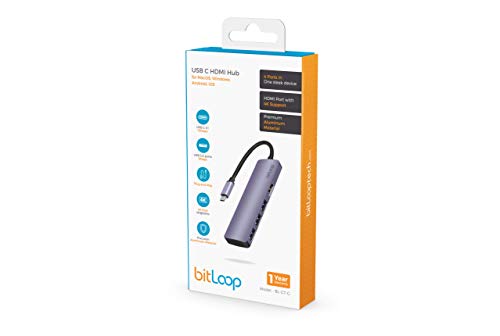 Image of BitLoop USB C Hub with HDMI 4K and 3 x USB3.0 Ports, Free Leather CASE