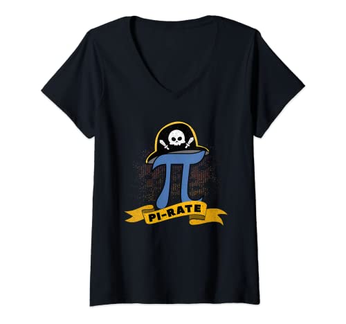 Mujer Divertido Día Pi Pirata Matemáticas Camiseta Cuello V