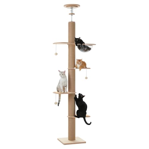 Árbol para gatos ajustable de madera sólida, 79-103 in alto
