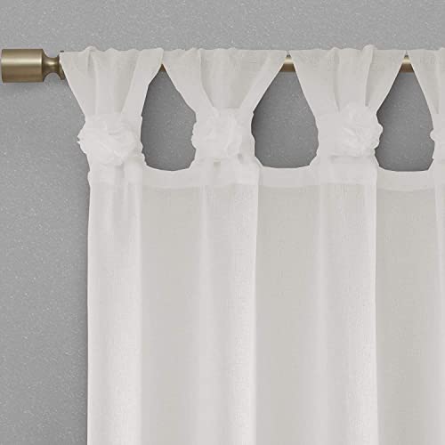 Madison Park Rosette Vorhang mit Blumen-Verzierung, solide Fensterdekoration für Schlafzimmer, Wohnzimmer und Schlafsaal, 127 x 213 cm, Weiß