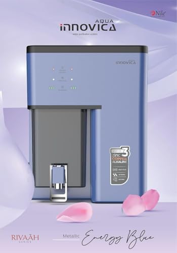 Image of Aqua Innovica RO Water Purifier with RO + Active Copper with Alkaline Technology | 7 Stage Purification |10 Litre Storage | Capacity 12 Litre per hr. | UV LED (Metallic Steel Blue)