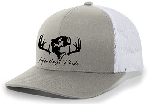 Heritage Pride Deer Hunting Fishing Duck Hunt Mens Embroidered Mesh Back Trucker Hat, Silver/White #TOP19