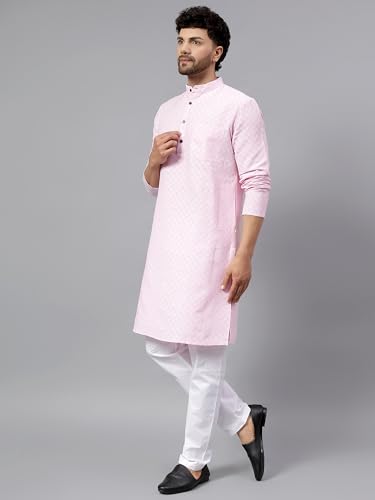 Image of LATEST CHIKAN Men's Checkered Cotton Blend Straight Kurta
