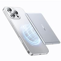 TORRAS Magnetic Portable Charger, 5,000mAh Wireless Power Bank with USB-C Cable, [Ultimate Slim] Fast Charging Durable Battery Pack for iPhone 15 Pro Max /15 Pro/15/14/13/12, Silver White