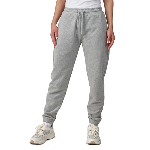 Snocks Jogginghose Damen - Komfortable Sporthose Damen mit Reißverschlusstaschen und Kuscheligem Innenfutter - Stilvolle Laufhose aus 100% Bio-Baumwolle - Ideal für Freizeit und Training S Grau