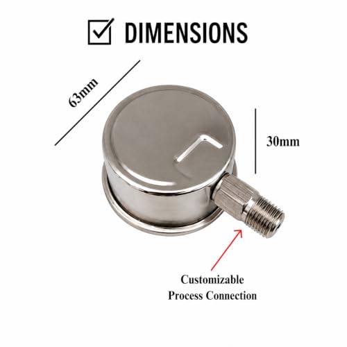 Image of Autoclave Pressure Gauge, 63mm (2.5inch), 0-30 PSI (0-2.1 Kg /cm), SS304 Casing, + /-2% (1 /2 inch NPT)