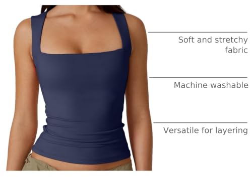 Image of QINSEN Women's Square Neck Sleeveless Double-Layer Tank Tops Basic Tight T Shirts