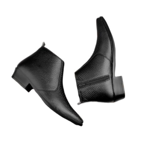 Image of ERIX Men's Chelsea Boot in Black Synthetic Leather with Zip Closure and Almond Toe