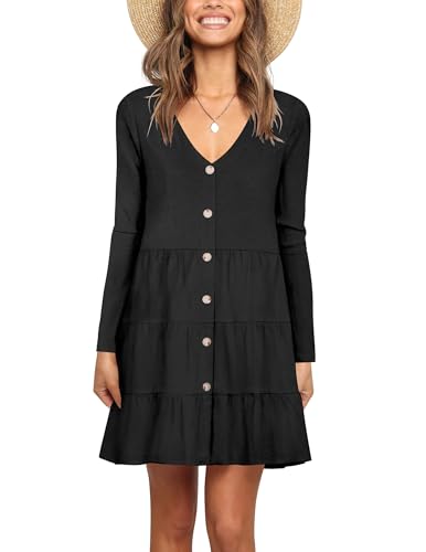 Image of Nova In Sky Women's Summer Dresses 2026 Short Sleeve V-Neck Casual Loose Swing Button Down Casual T Shirt Dresses